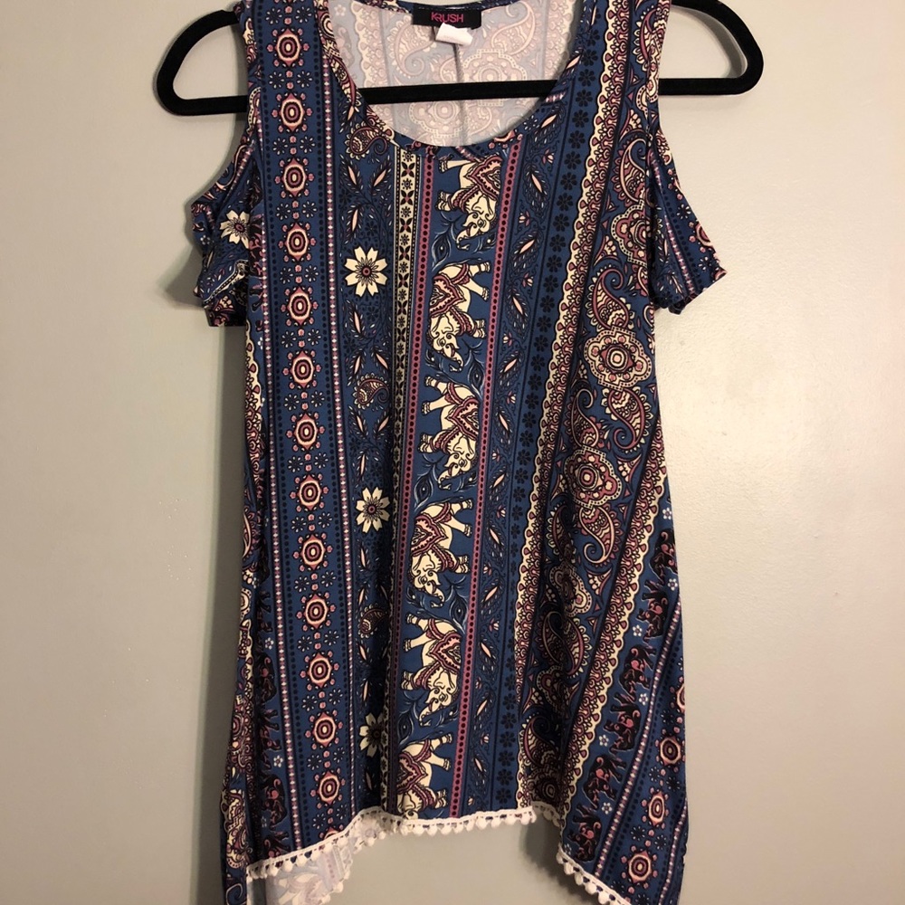 Elephant Print Cold shoulder Top